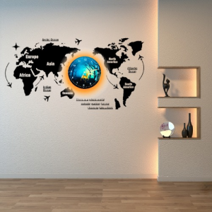 3D Wooden World Map With Esthetic Dial Wall Clock  | Best Quality Wall Clock For Home Decor | Home Decor Clock 40 inch